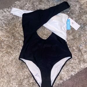 One piece cross-over bathing suit